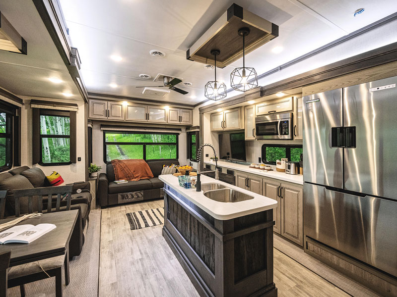 New Keystone RV Alpine Fifth Wheel kitchen and dining room